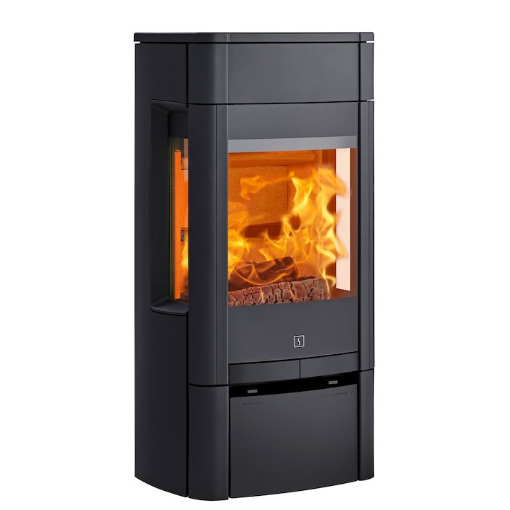 Scan 65 Low Wood Stove Black Side Glass Windows - Black