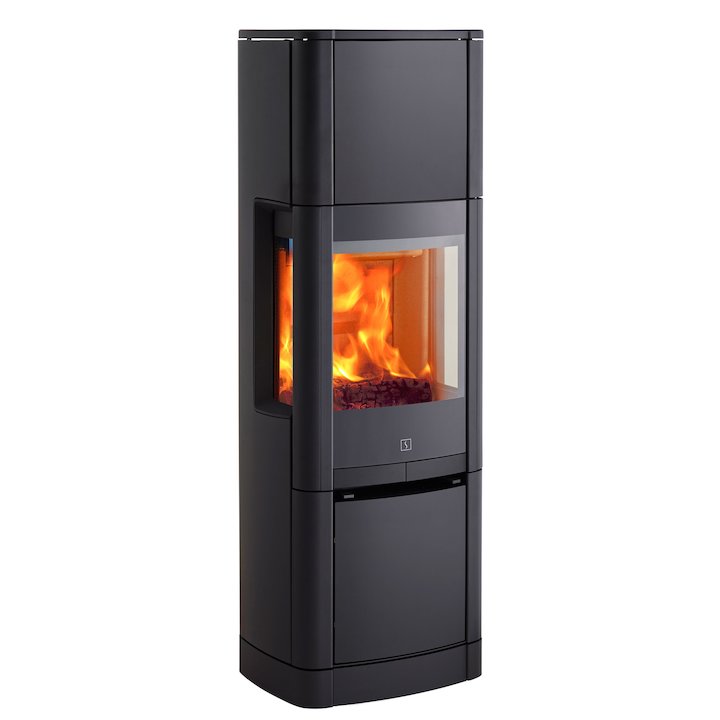 Scan 65 High Top Wood Stove Black Side Glass Windows - Black