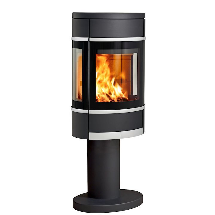 Scan 68 Pedestal Wood Stove Black Side Glass Windows Silver Trim - Black