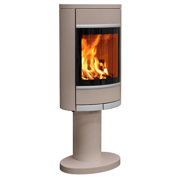 Scan 68 Pedestal Wood Stove Champagne Solid Sides Silver Trim - Champagne
