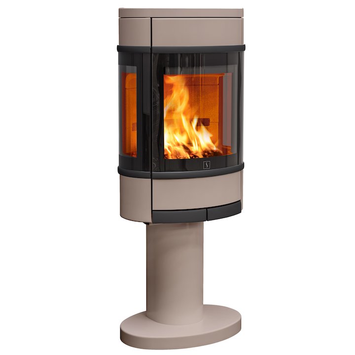 Scan 68 Pedestal Wood Stove Champagne Side Glass Windows Black Trim - Champagne