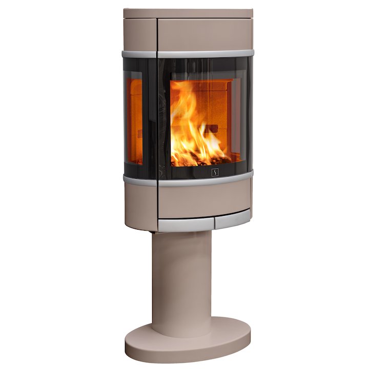 Scan 68 Pedestal Wood Stove Champagne Side Glass Windows Silver Trim - Champagne