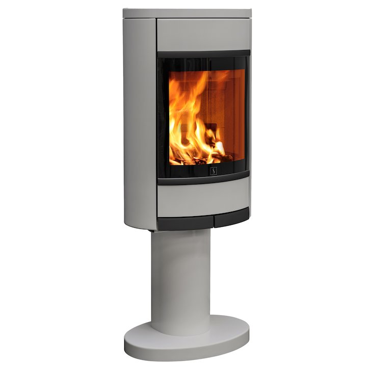 Scan 68 Pedestal Wood Stove Silver Solid Sides Black Trim - Silver Filigree