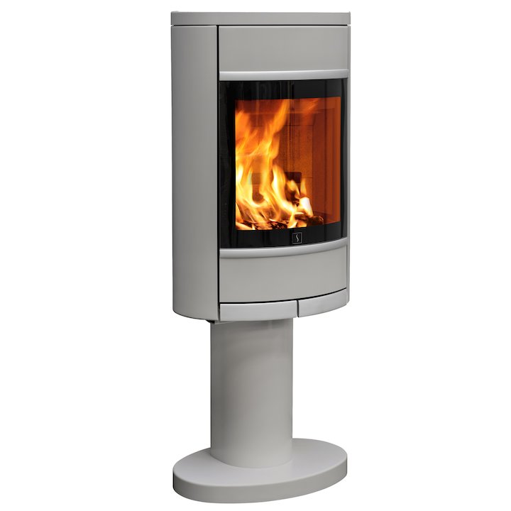 Scan 68 Pedestal Wood Stove Silver Solid Sides Silver Trim - Silver Filigree