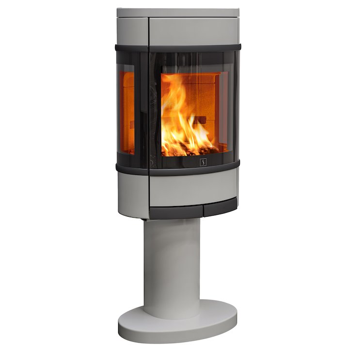 Scan 68 Pedestal Wood Stove Silver Side Glass Windows Black Trim - Silver Filigree