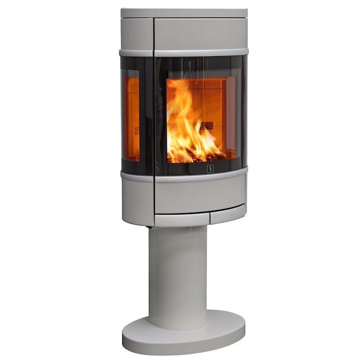 Scan 68 Pedestal Wood Stove Silver Side Glass Windows Silver Trim - Silver Filigree
