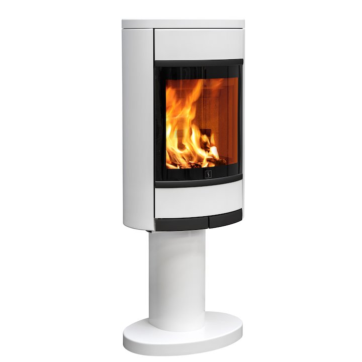 Scan 68 Pedestal Wood Stove White Solid Sides Black Trim - White