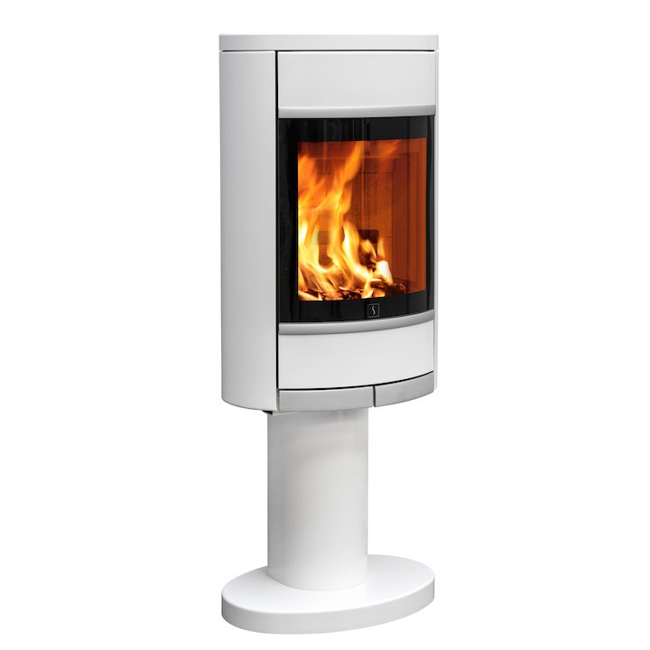 Scan 68 Pedestal Wood Stove White Solid Sides Silver Trim - White