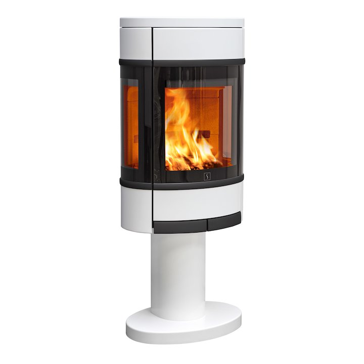 Scan 68 Pedestal Wood Stove White Side Glass Windows Black Trim - White
