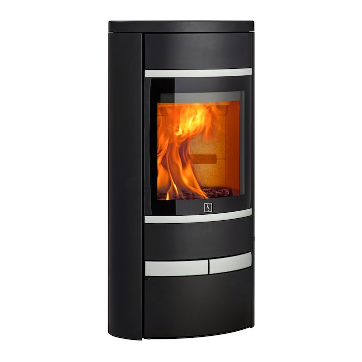 Scan 68 Low Base Wood Stove Black Solid Sides Silver Trim - Black