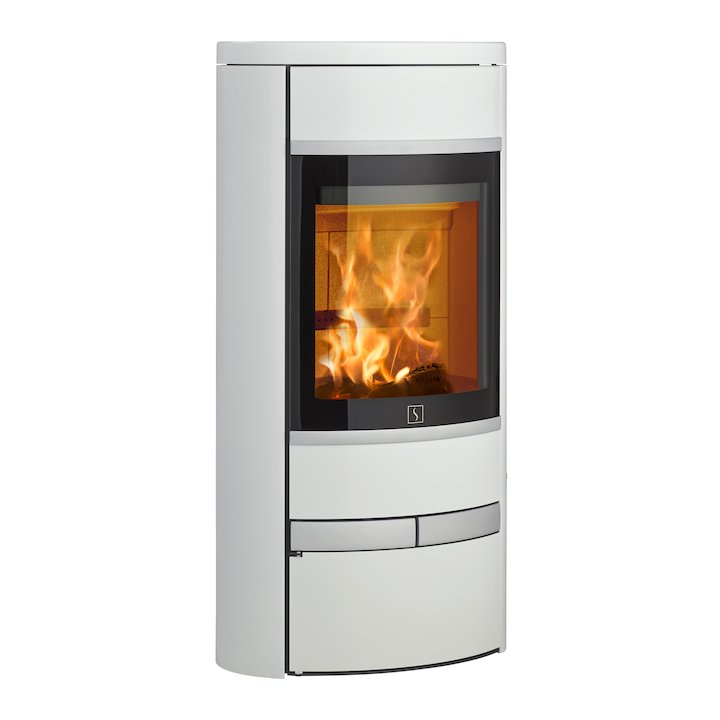 Scan 68 Low Base Wood Stove White Solid Sides Silver Trim - White