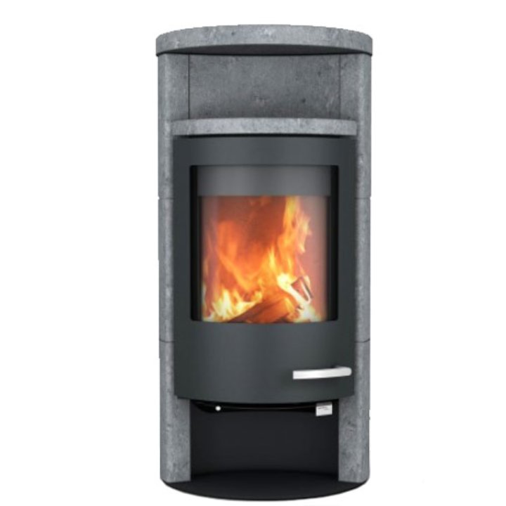 Skantherm Beo Wood Stove Soapstone Black Trim Round Top - Soapstone
