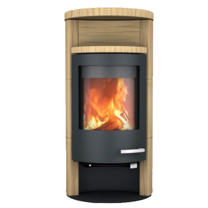 Skantherm Beo Wood Stove Yellow Sandstone Black Trim Round Top - Yellow Sandstone