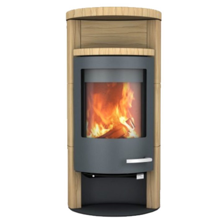 Skantherm Beo Wood Stove Yellow Sandstone Grey Trim Round Top - Yellow Sandstone