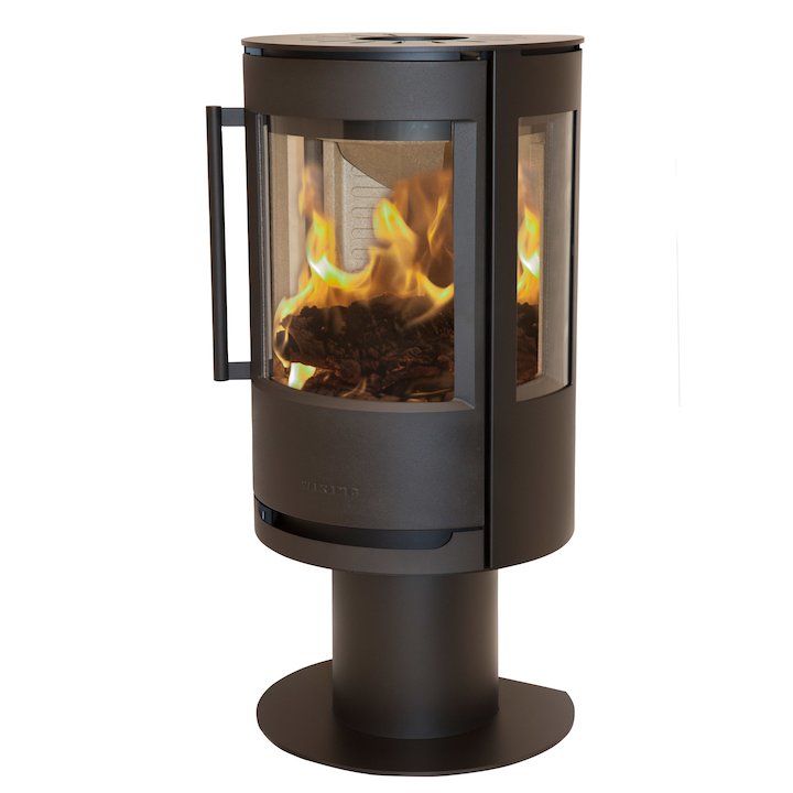Wiking Luma Pedestal Wood Stove Black Side Glass Windows - Black