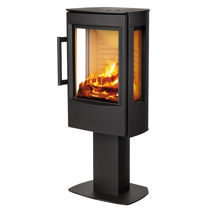 Wiking Miro Pedestal Wood Stove Black Side Glass Windows - Black