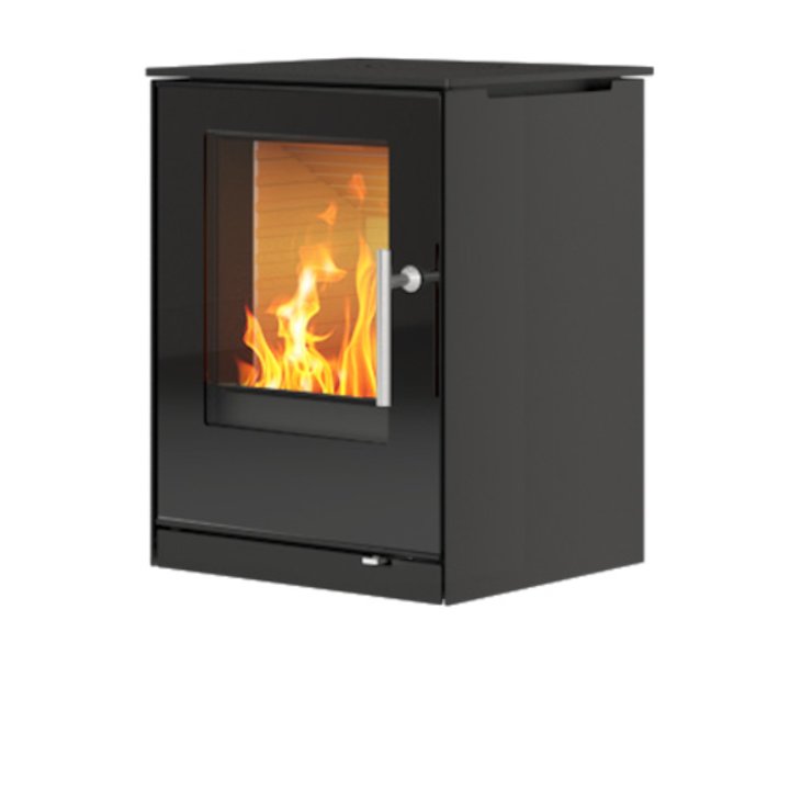 Rais Q-Tee Wall Mounted Wood Stove Black Black Glass Framed Door - Black