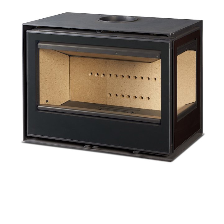 Rocal Habit 76 Wall Mounted Wood Stove Black Right Side Glass - Black