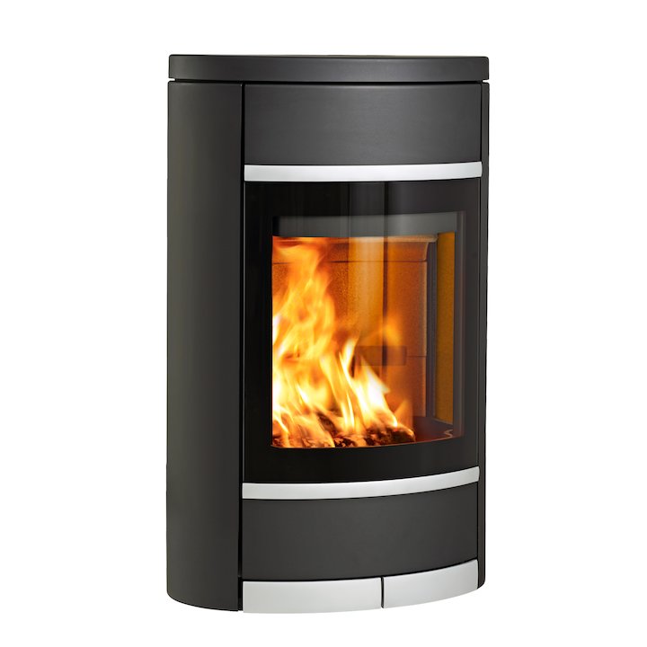 Scan 68 Wall Mounted Wood Stove Black Solid Sides Silver Trim - Black