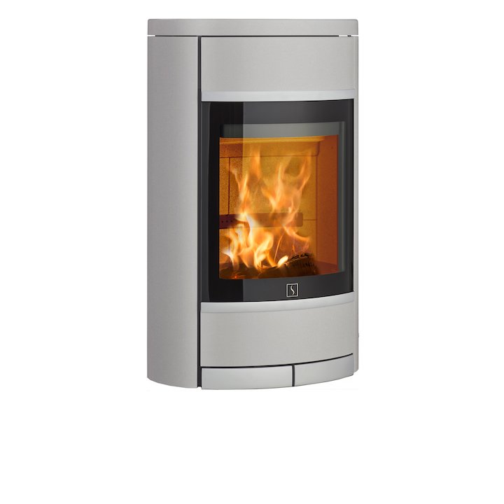 Scan 68 Wall Mounted Wood Stove Silver Solid Sides Silver Trim - Silver Filigree