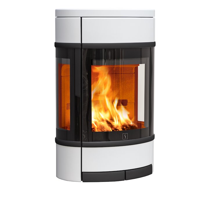 Scan 68 Wall Mounted Wood Stove White Side Glass Windows Black Trim - White