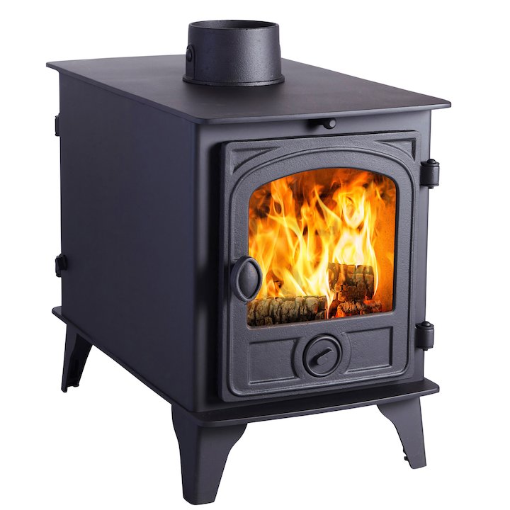 Hunter Hawk 4 Double Sided Wood Stove - Double Depth Black Contemporary Door - Black