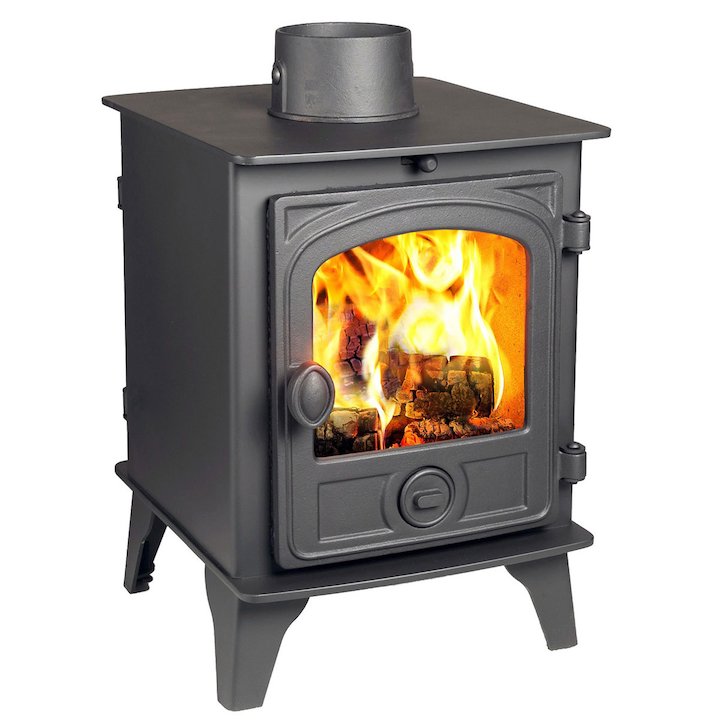 Hunter Hawk 4 Double Sided Wood Stove Black Contemporary Door - Black