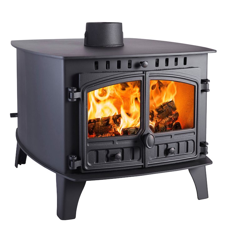 Hunter Herald 14 Double Sided FT Wood Stove - Double Depth Black Double Doors - Black
