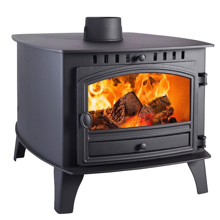 Hunter Herald 14 Double Sided FT Wood Stove - Double Depth Black Single Door - Black