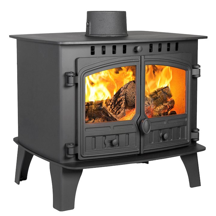 Hunter Herald 14 Double Sided FT Wood Stove Black Double Doors - Black