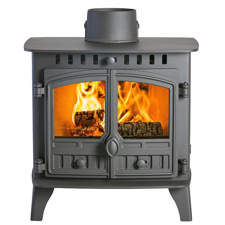 Hunter Herald 6 Double Sided FT Wood Stove - Double Depth Black Double Doors - Black