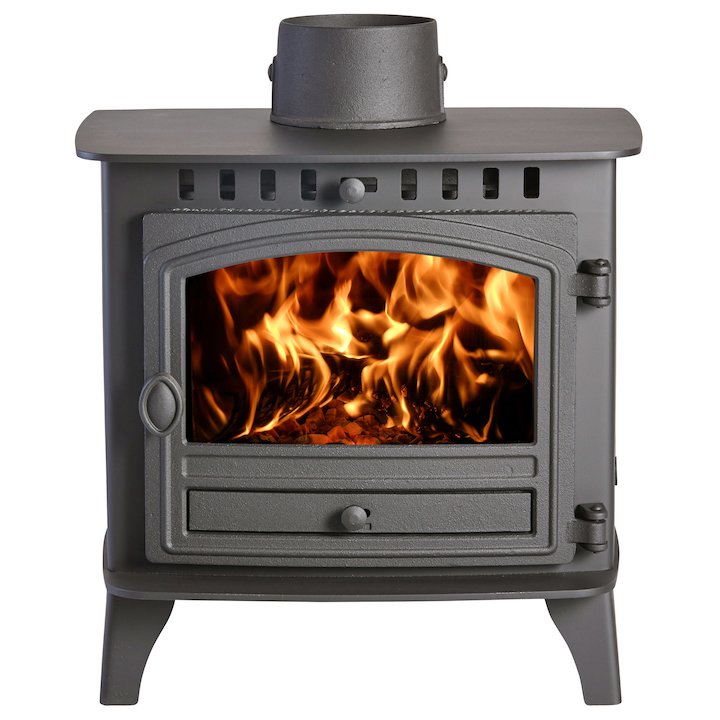 Hunter Herald 6 Double Sided FT Wood Stove - Double Depth Black Single Door - Black