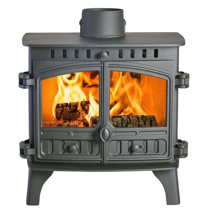 Hunter Herald 8 Double Sided FT Wood Stove - Double Depth Black Double Doors - Black