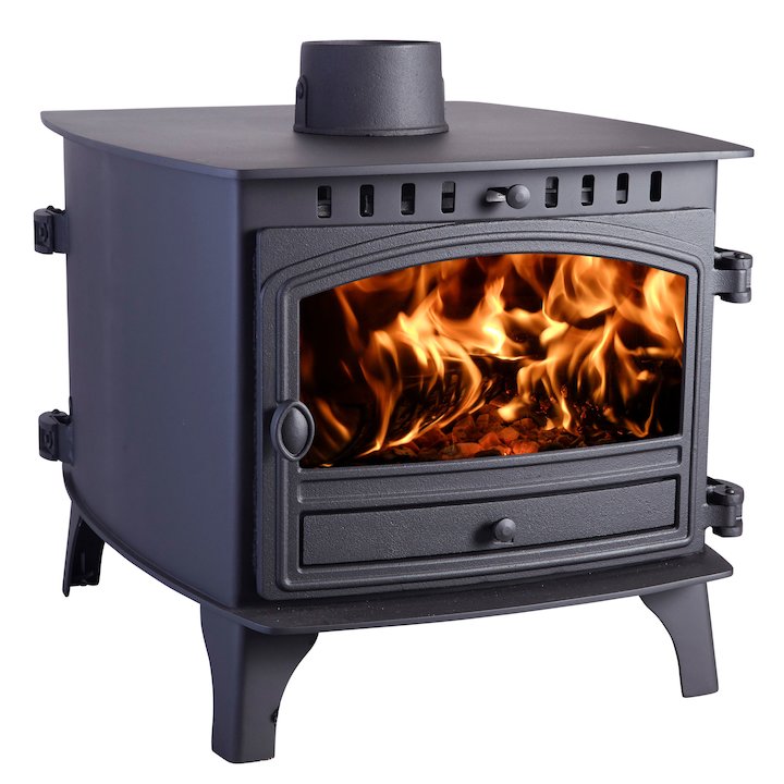 Hunter Herald 8 Double Sided FT Wood Stove - Double Depth Black Single Door - Black