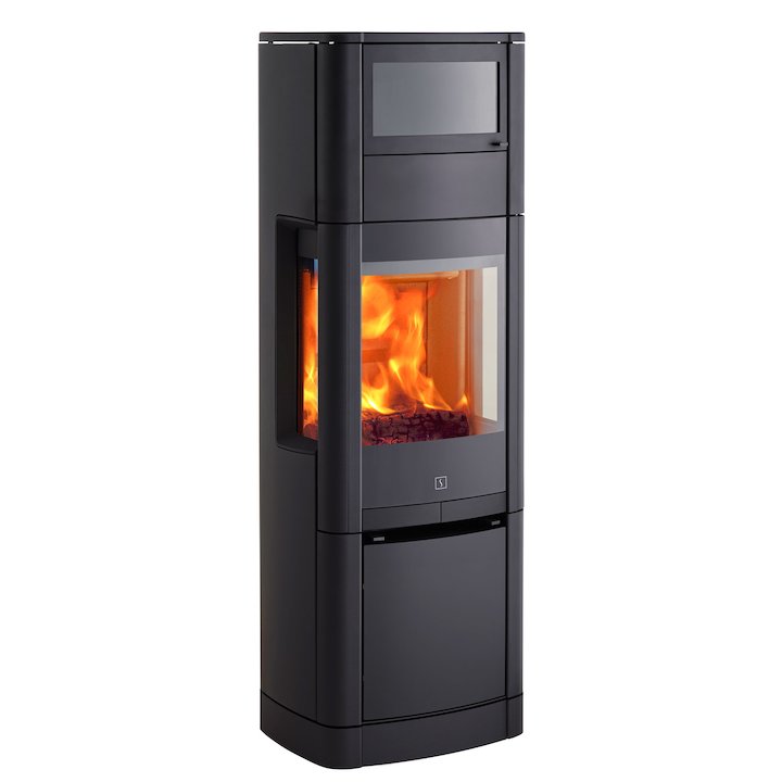 Scan 65 High Top Wood Cooking Stove - With Oven Black Side Glass Windows - Black