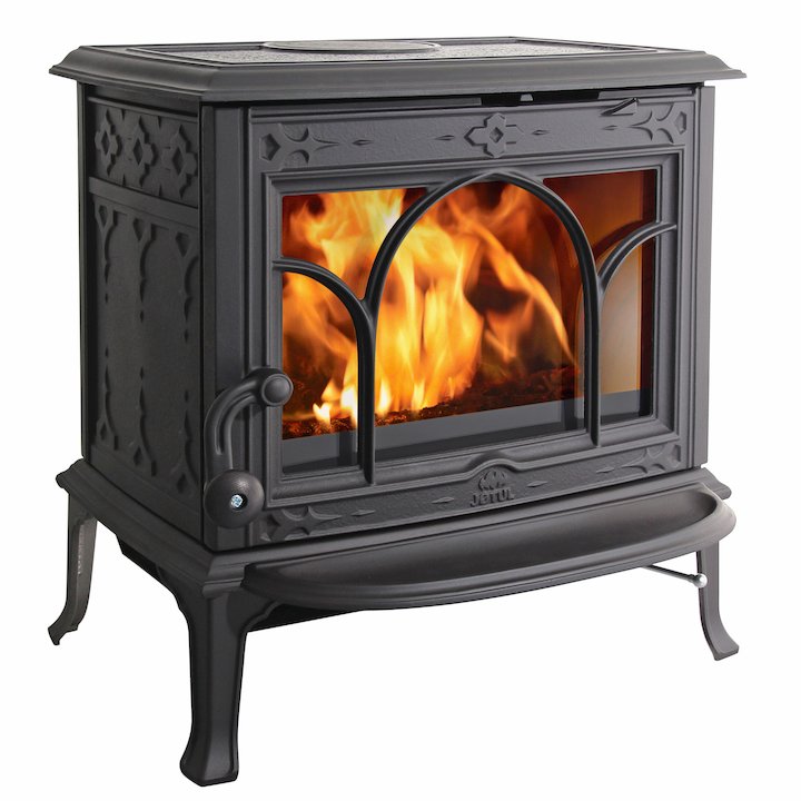 Jotul F100 Multifuel Stove Black Tracery Glass Door - Black