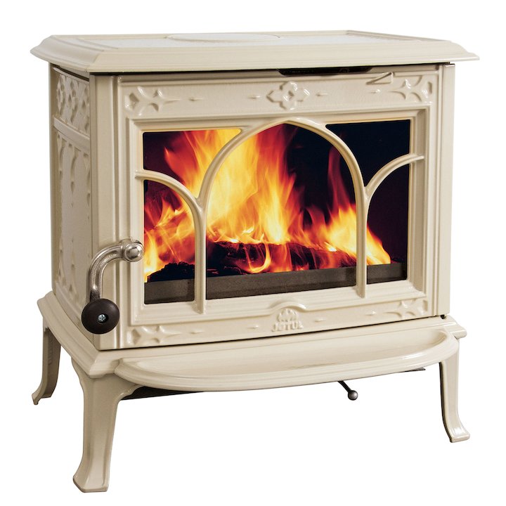Jotul F100 Multifuel Stove Enamel Ivory Tracery Glass Door - Enamel Ivory