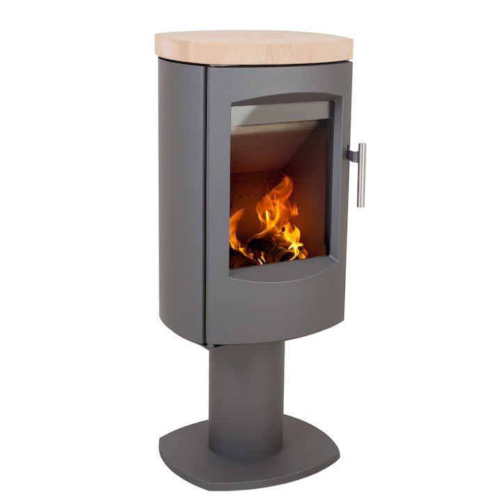 Heta Scanline 7D Multifuel Stove Grey Fixed Pedestal Sandstone Top Plate - Grey