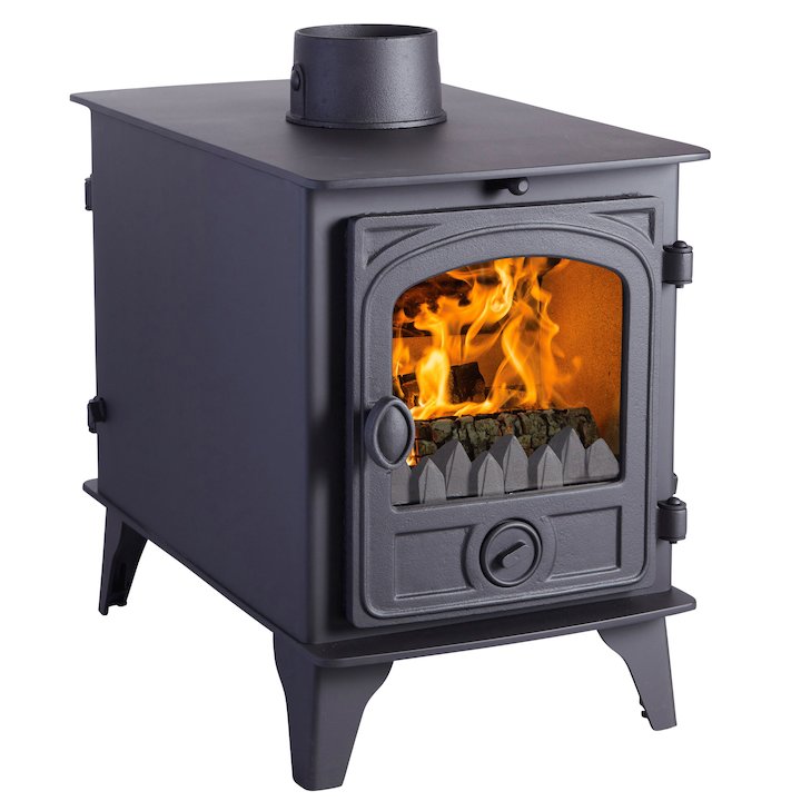 Hunter Hawk 4 Double Sided Multifuel Stove - Double Depth Black Contemporary Door - Black