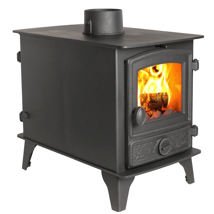 Hunter Hawk 4 Double Sided Multifuel Stove - Double Depth Black Rope Effect Door - Black