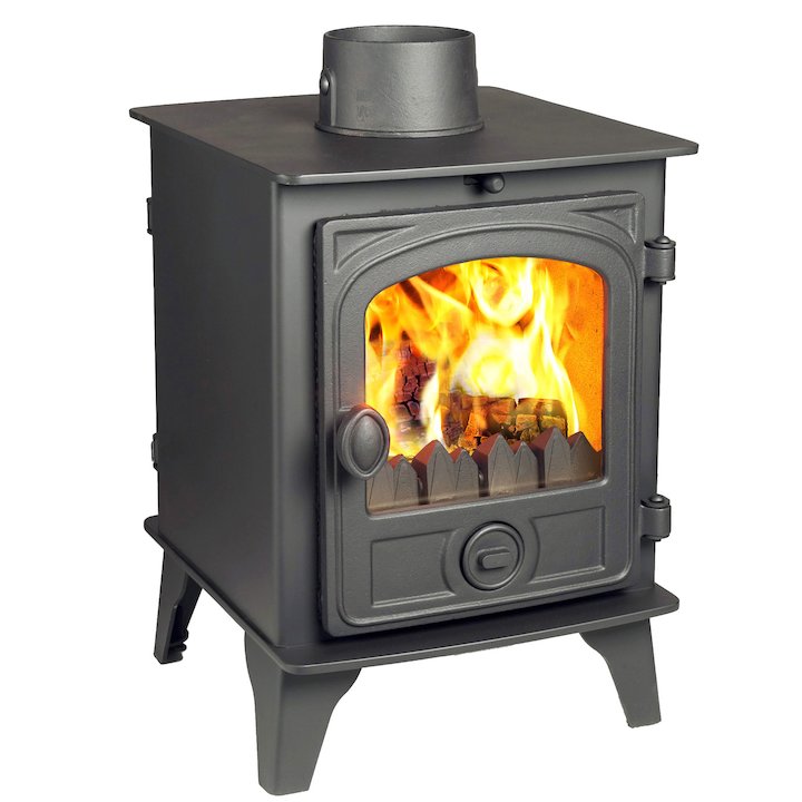 Hunter Hawk 4 Double Sided Multifuel Stove Black Contemporary Door - Black