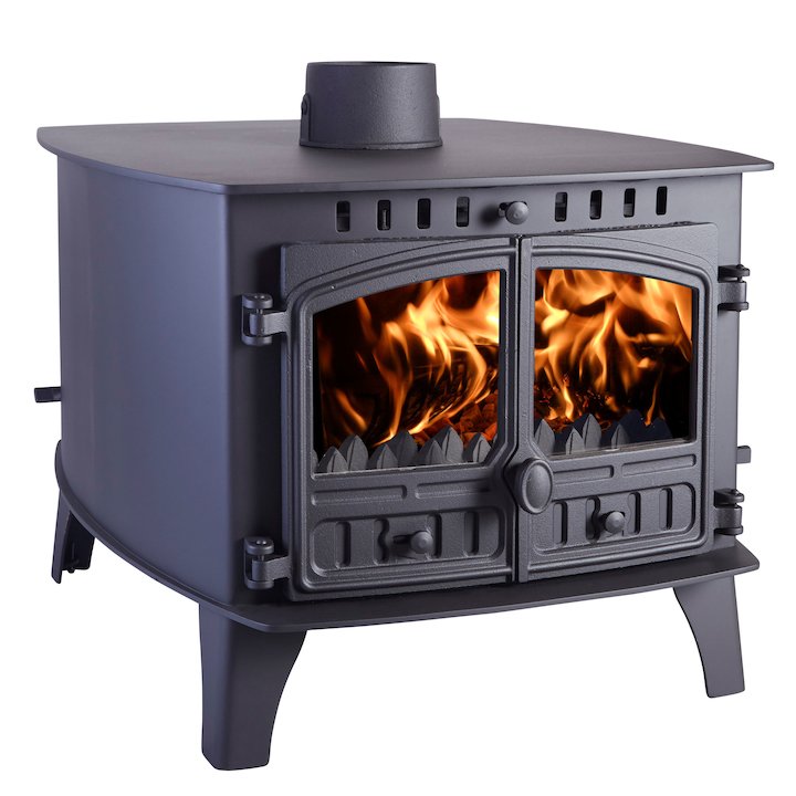 Hunter Herald 14 Double Sided FT Multifuel Stove - Double Depth Black Double Doors - Black