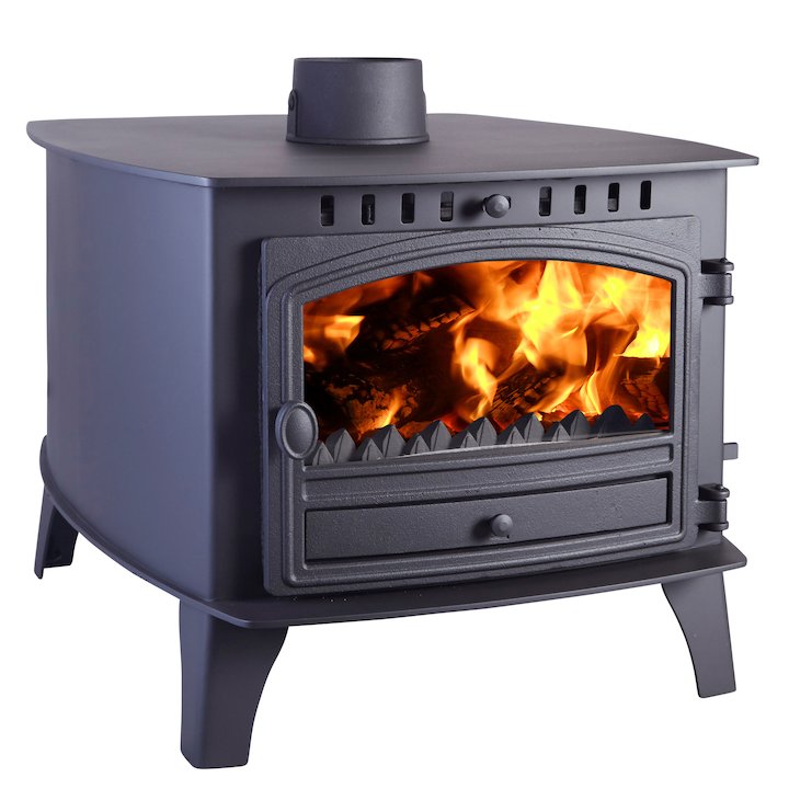 Hunter Herald 14 Double Sided FT Multifuel Stove - Double Depth Black Single Door - Black