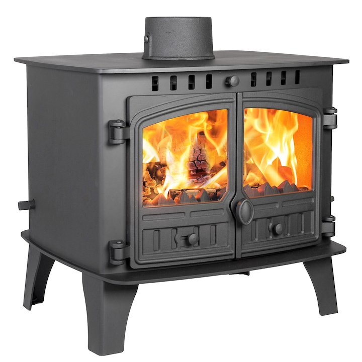 Hunter Herald 14 Double Sided FT Multifuel Stove Black Double Doors - Black