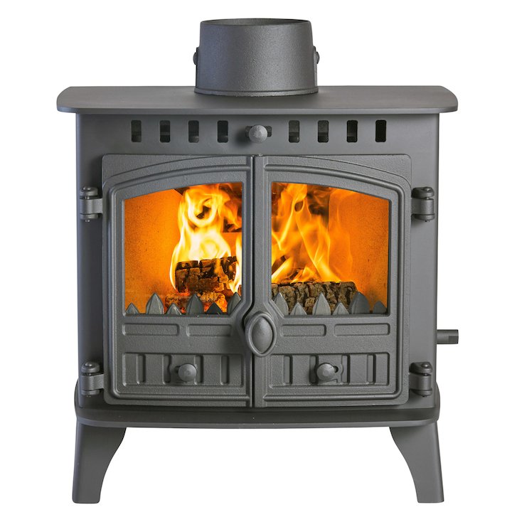 Hunter Herald 6 Double Sided FT Multifuel Stove - Double Depth Black Double Doors - Black