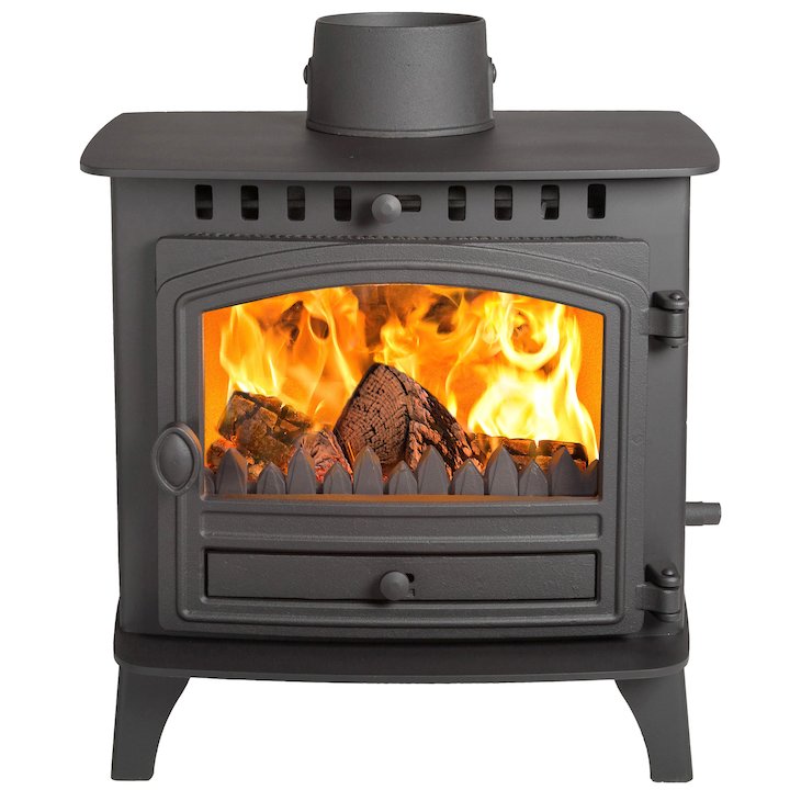 Hunter Herald 6 Double Sided FT Multifuel Stove - Double Depth Black Single Door - Black