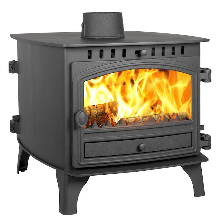 Hunter Herald 8 Double Sided FT Multifuel Stove - Double Depth Black Single Door - Black