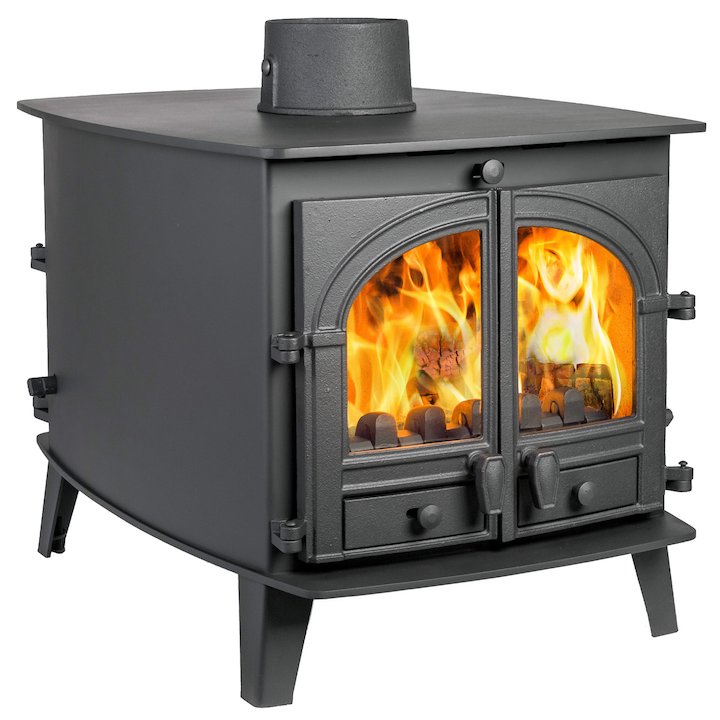 Parkray Consort 7 Double Sided Multifuel Stove - Double Depth Black Double Doors - Black