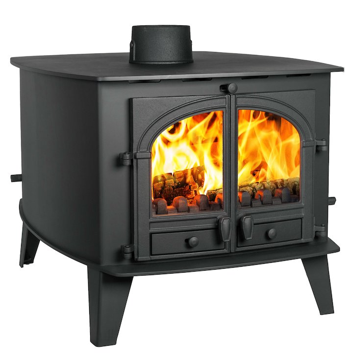 Parkray Consort 15 Double Sided Multifuel Stove - Double Depth Black Double Doors - Black