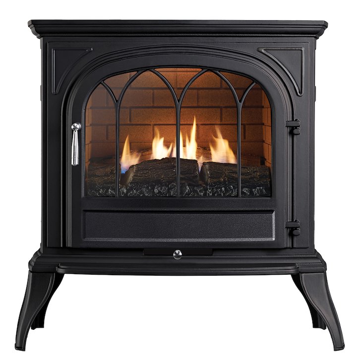Ekofires 6010 Flueless Gas Stove Black Tracery Glass Door - Black